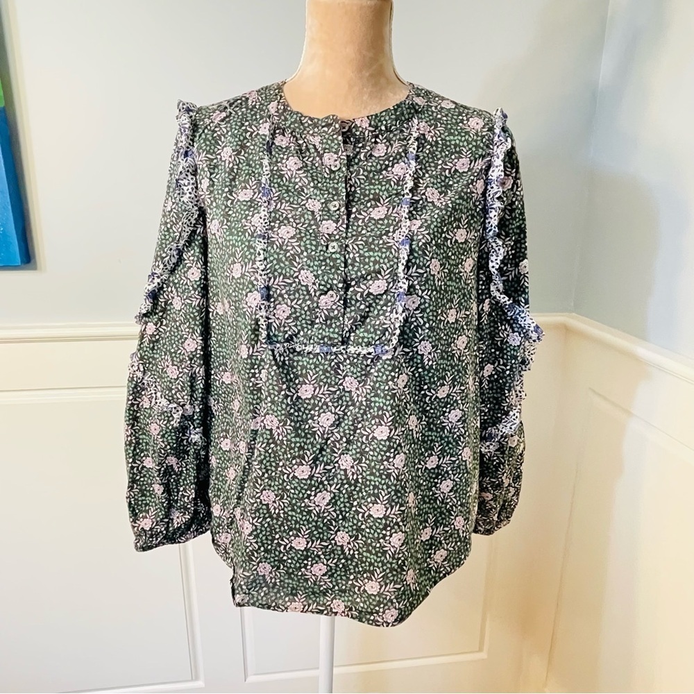 J. CREW x Liberty London Floral Ruffle Sleeve 100% Cotton Poplin Blouse Medium - Picture 6 of 10